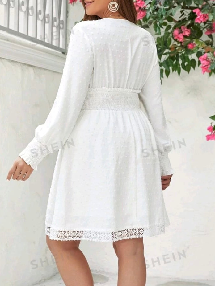 Lace Splicing White Short Dress