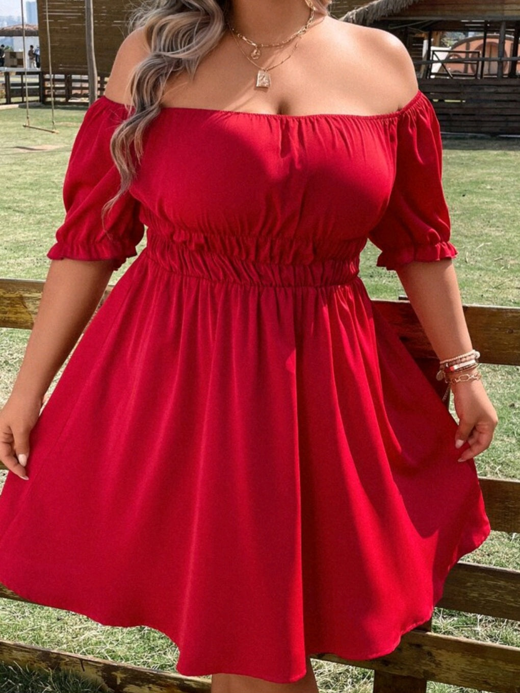 Off Shoulder Ruched Bust Dress Curvy Beauty Tt