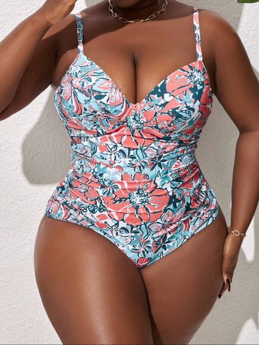Floral Printed Pleated One-Piece Swimsuit