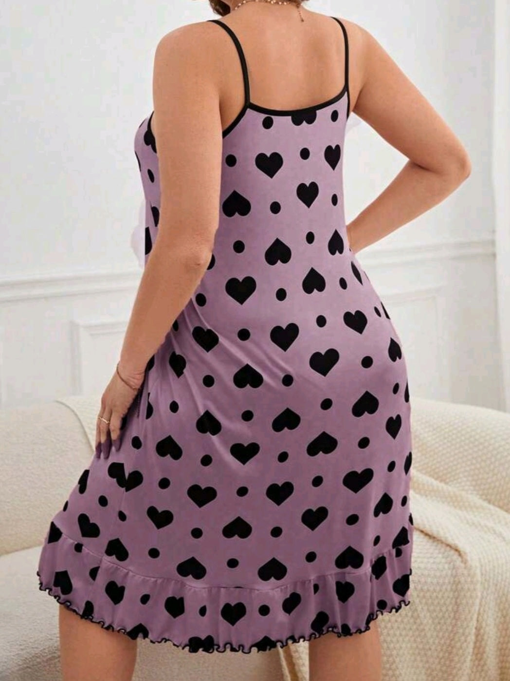 #3843 Heart & Polka Dot Print Cami Sleepwear Dress