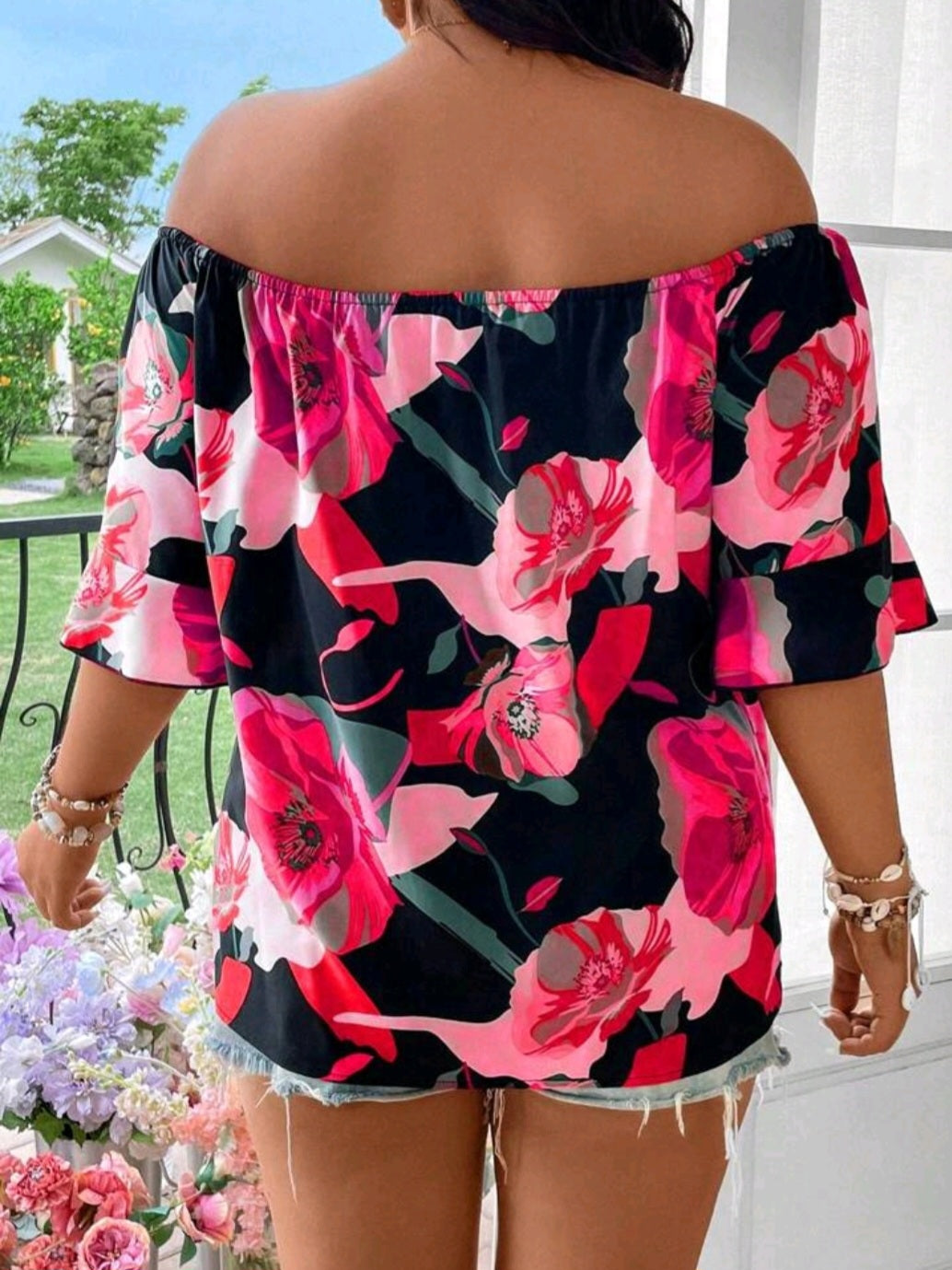 #3066 Fashion Printed Off Shoulder Loose Blouse