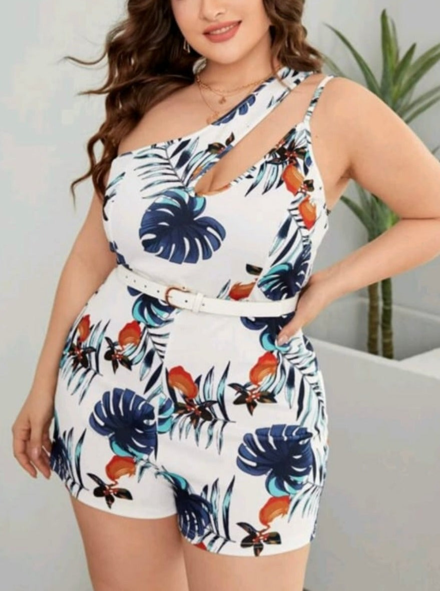 Tropical Print One Shoulder Romper Without Belt – CURVY BEAUTY TT